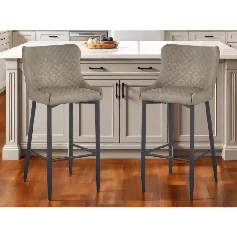 HomeRoots Lot de deux tabourets de bar à hauteur de comptoir, 26 po, en faux cuir gris et noir et métal, dossier bas