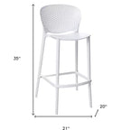 HomeRoots Lot de quatre chaises de bar de 66 cm de hauteur de comptoir, en plastique blanc robuste à dossier bas
