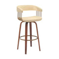 HomeRoots 31 Cream And Wood Brown Faux Leather Swivel Bar Height Bar Chair