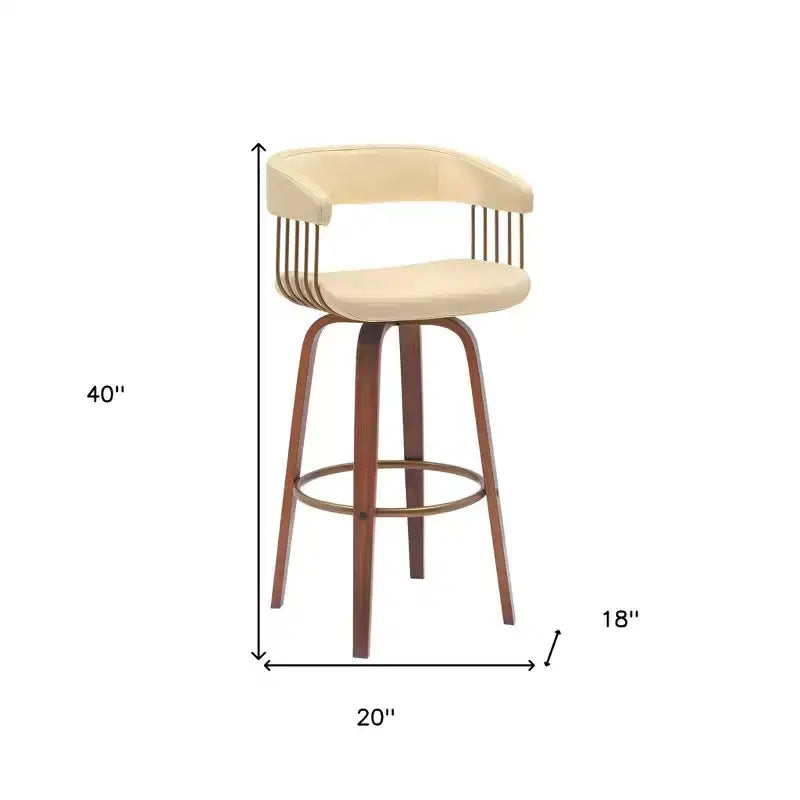 HomeRoots Chaise de bar pivotante de 31 po en similicuir crème et bois brun