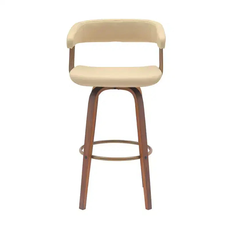 HomeRoots Chaise de bar pivotante de 31 po en similicuir crème et bois brun
