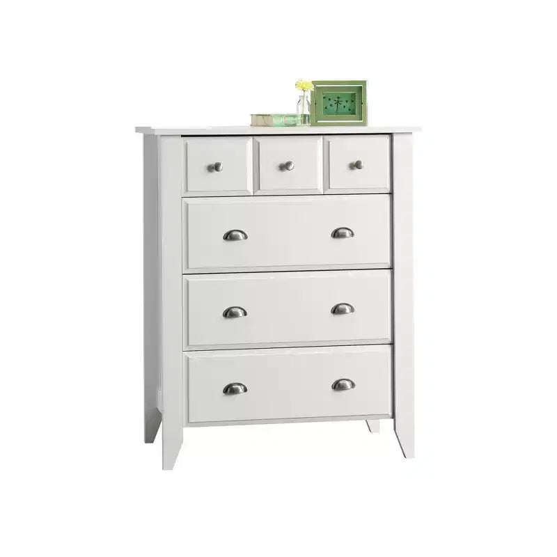 HomeStock Commode verticale en bois composite de 20,96 cm de haut avec 4 tiroirs au fini blanc