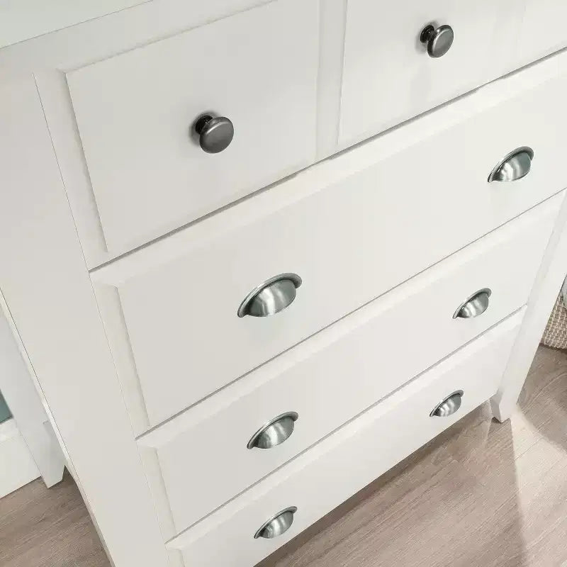 HomeStock Commode verticale en bois composite de 20,96 cm de haut avec 4 tiroirs au fini blanc