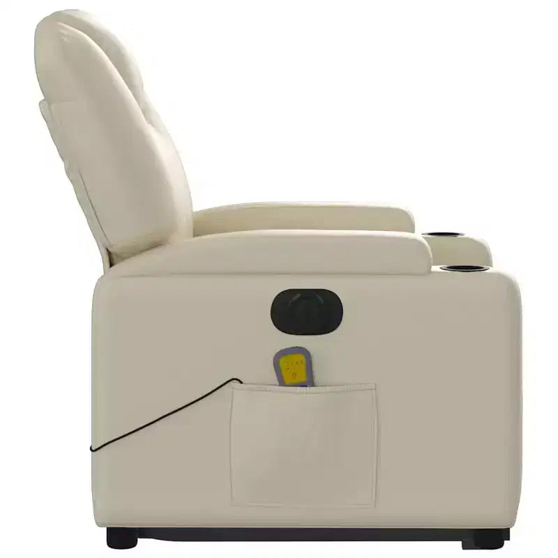 vidaXL Fauteuil inclinable de massage électrique - Fauteuil releveur en similicuir crème avec massage vibrant, fonction de levage électrique, porte-gobelets pour le confort du salon