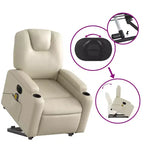 vidaXL Fauteuil inclinable de massage électrique - Fauteuil releveur en similicuir crème avec massage vibrant, fonction de levage électrique, porte-gobelets pour le confort du salon