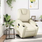 vidaXL Fauteuil inclinable de massage électrique - Fauteuil releveur en similicuir crème avec massage vibrant, fonction de levage électrique, porte-gobelets pour le confort du salon