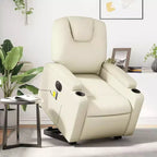 vidaXL Fauteuil inclinable de massage électrique - Fauteuil releveur en similicuir crème avec massage vibrant, fonction de levage électrique, porte-gobelets pour le confort du salon