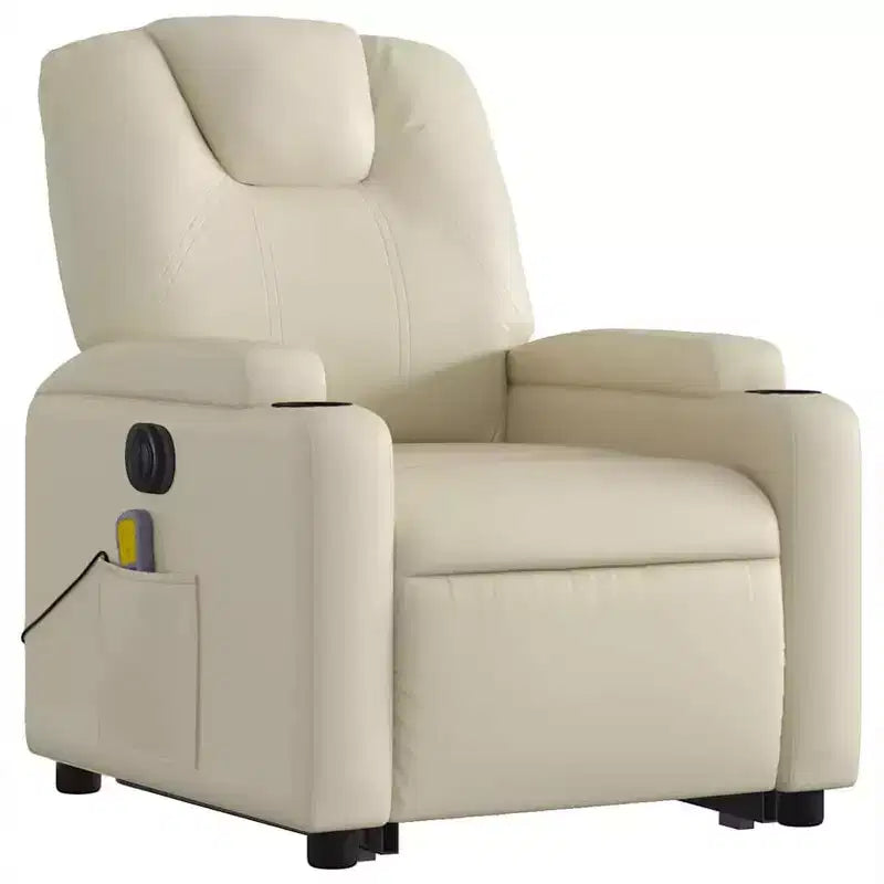 vidaXL Fauteuil inclinable de massage électrique - Fauteuil releveur en similicuir crème avec massage vibrant, fonction de levage électrique, porte-gobelets pour le confort du salon