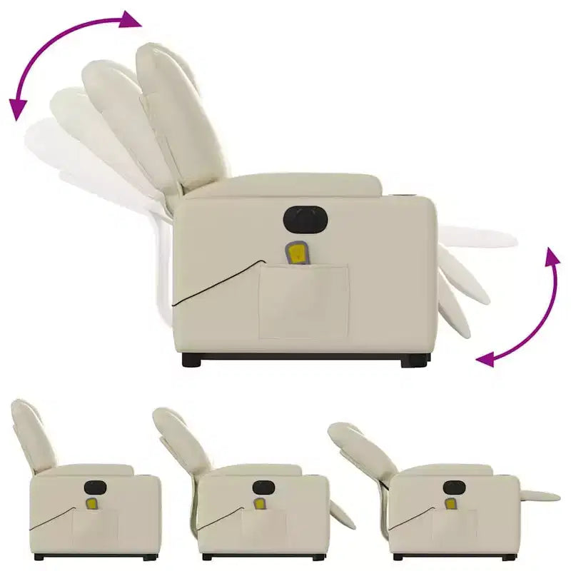 vidaXL Fauteuil inclinable de massage électrique - Fauteuil releveur en similicuir crème avec massage vibrant, fonction de levage électrique, porte-gobelets pour le confort du salon