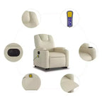 vidaXL Fauteuil inclinable de massage électrique - Fauteuil releveur en similicuir crème avec massage vibrant, fonction de levage électrique, porte-gobelets pour le confort du salon