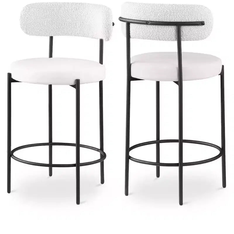 Meridian Furniture,Beacon Cream Vegan Leather Seat Stool, Set of 2