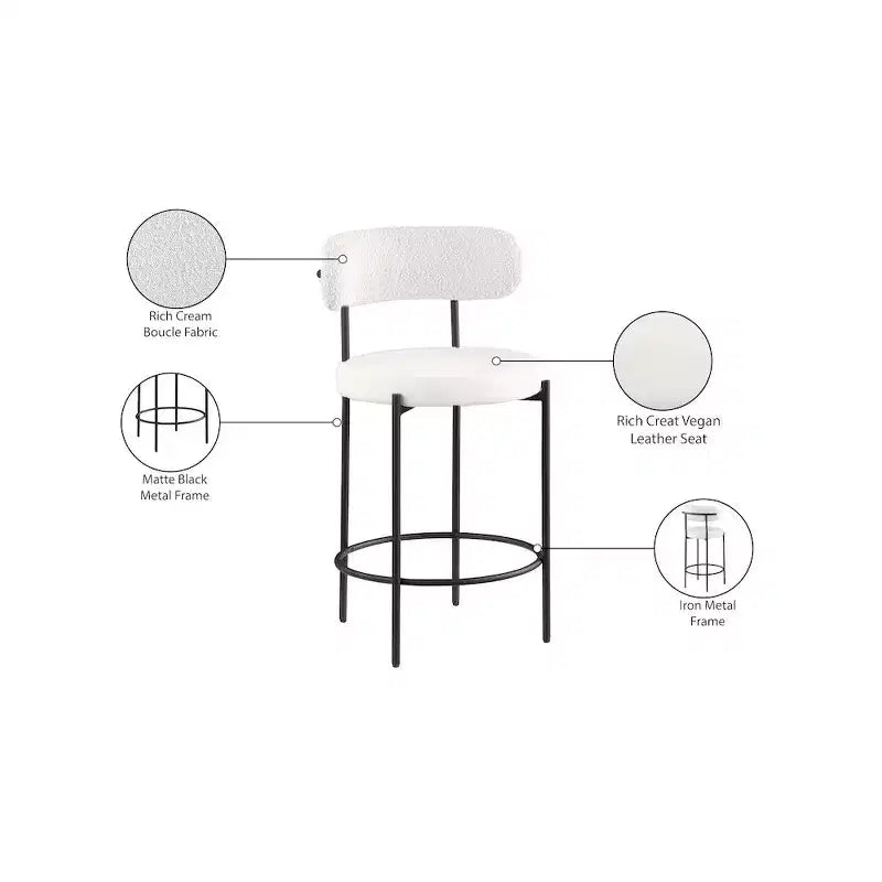 Meridian Furniture, Tabouret de bar Beacon en cuir vegan crème, lot de 2