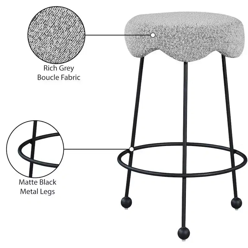 Meridian Furniture, Tabouret de Comptoir en Tissu Gris Fleur