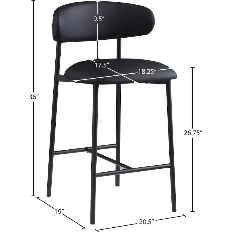 Meridian Furniture, Tabouret de comptoir Lupita en cuir vegan noir, Lot de 2