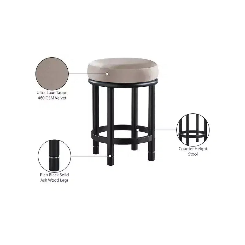 Meridian Furniture, Tabouret de comptoir en velours Monette taupe