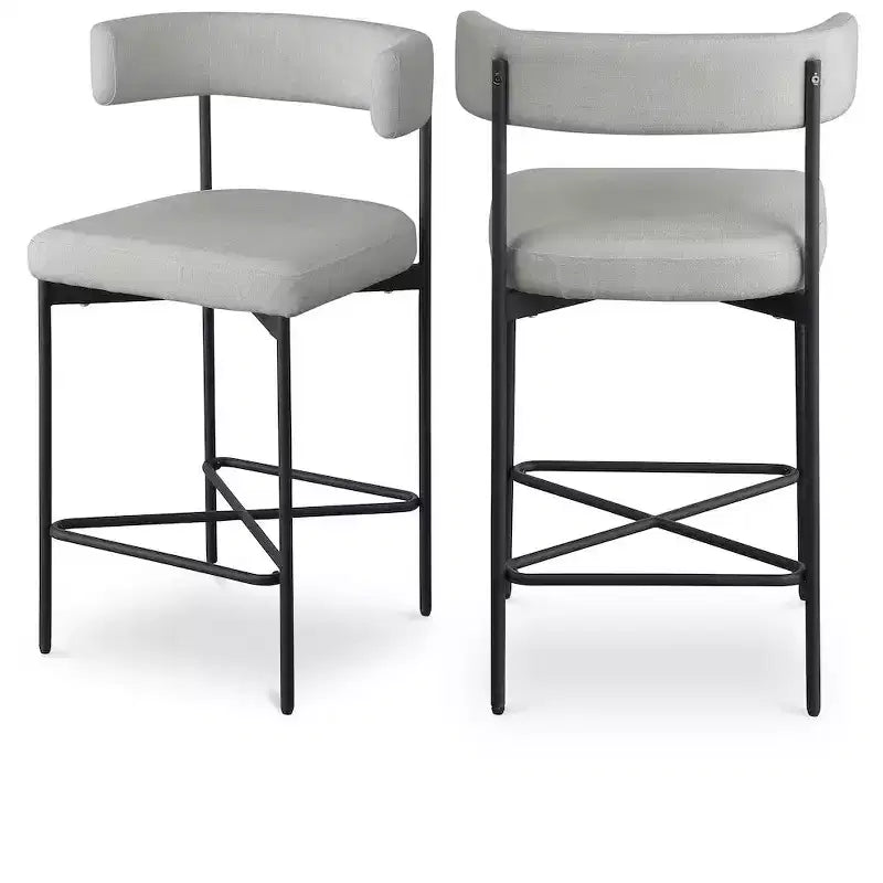 Meridian Furniture,Rivage Light Grey Durable Linen Textured Fabric Stool, Set of 2