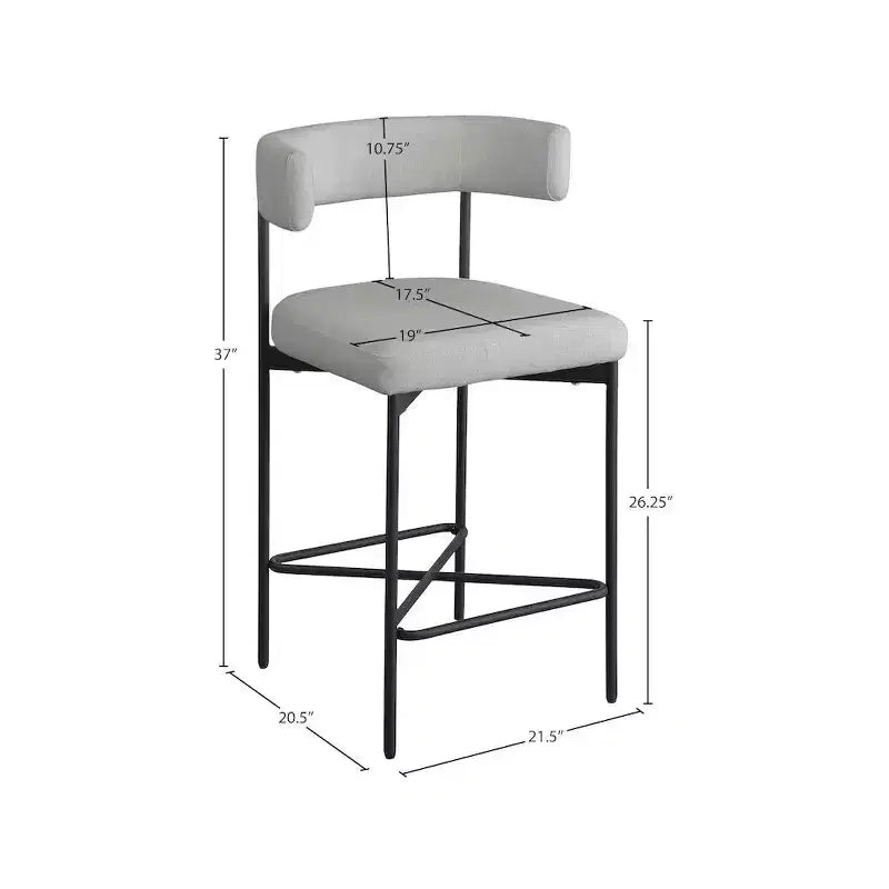 Meridian Furniture, Tabouret en tissu texturé lin gris clair et durable Rivage, lot de 2