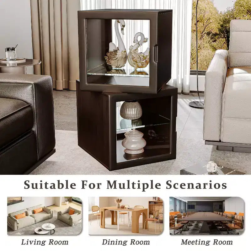 ATJafurn Vitrine en verre double face, Vitrine pour objets de collection, Vitrine décorative en verre avec étagères réglables pour le salon