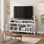 Meuble TV moderne 65 po | Portes doubles semi-ouvertes et 8 compartiments | 3 tablettes réglables | PB+MDF | pour salon et chambre à coucher