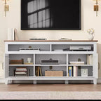 Meuble TV moderne 65 po | Portes doubles semi-ouvertes et 8 compartiments | 3 tablettes réglables | PB+MDF | pour salon et chambre à coucher