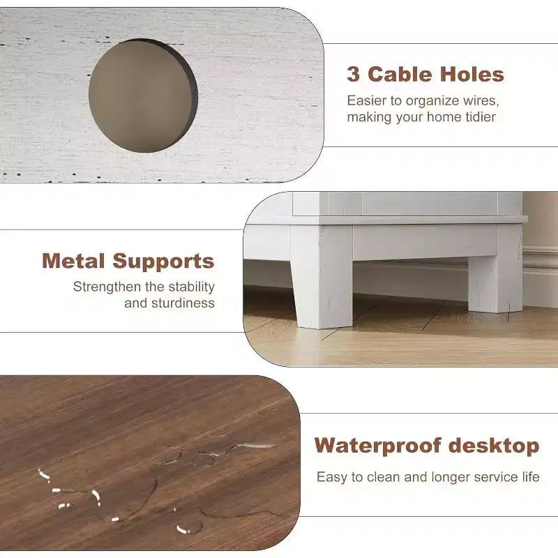 Meuble TV moderne 65 po | Portes doubles semi-ouvertes et 8 compartiments | 3 tablettes réglables | PB+MDF | pour salon et chambre à coucher