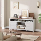 Meuble TV moderne 65 po | Portes doubles semi-ouvertes et 8 compartiments | 3 tablettes réglables | PB+MDF | pour salon et chambre à coucher