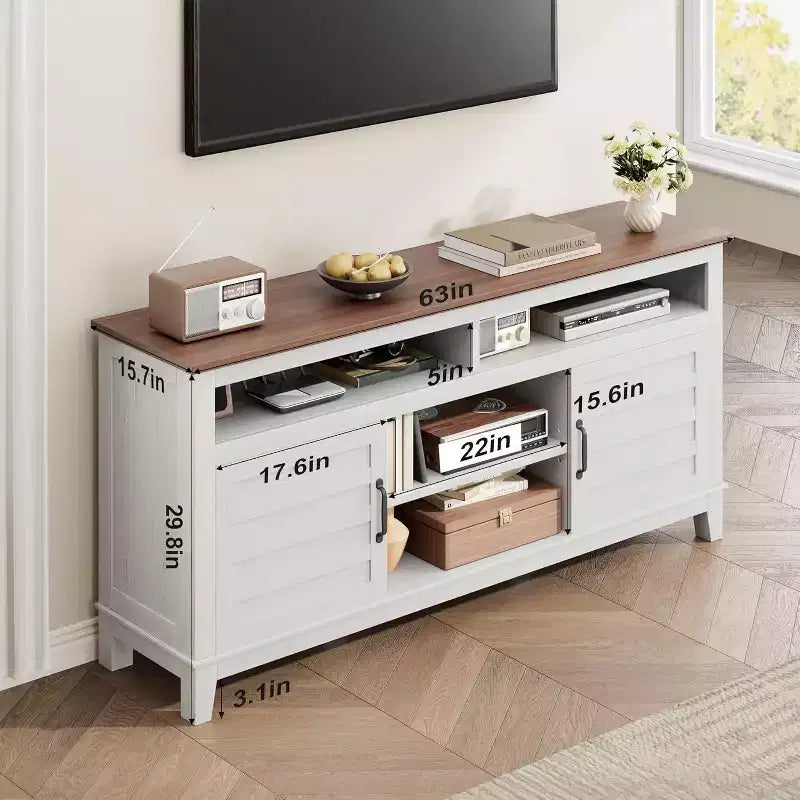 Meuble TV moderne 65 po | Portes doubles semi-ouvertes et 8 compartiments | 3 tablettes réglables | PB+MDF | pour salon et chambre à coucher