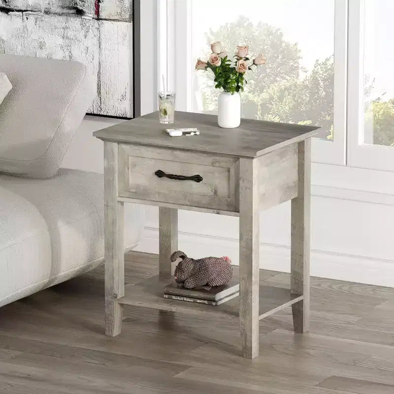 Tables de chevet lot de 2, Table d'appoint avec tiroir, Table latérale pour petits espaces, Étagères de rangement à 2 niveaux avec commode, Table de chevet