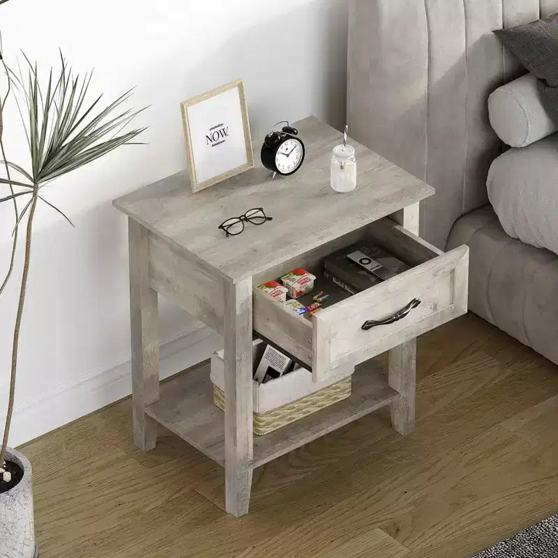 Tables de chevet lot de 2, Table d'appoint avec tiroir, Table latérale pour petits espaces, Étagères de rangement à 2 niveaux avec commode, Table de chevet