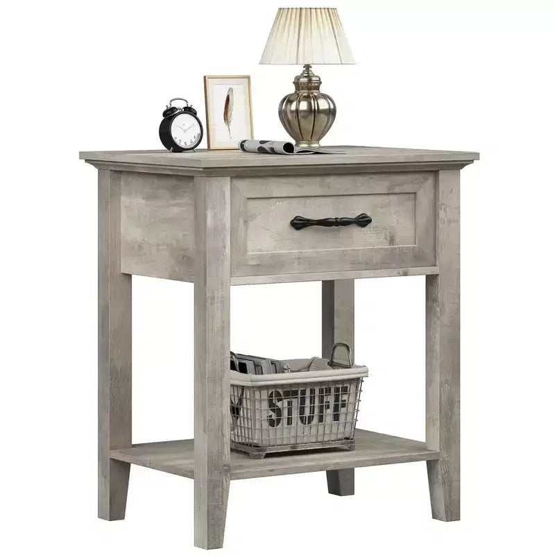 Tables de chevet lot de 2, Table d'appoint avec tiroir, Table latérale pour petits espaces, Étagères de rangement à 2 niveaux avec commode, Table de chevet