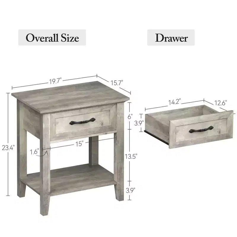 Tables de chevet lot de 2, Table d'appoint avec tiroir, Table latérale pour petits espaces, Étagères de rangement à 2 niveaux avec commode, Table de chevet