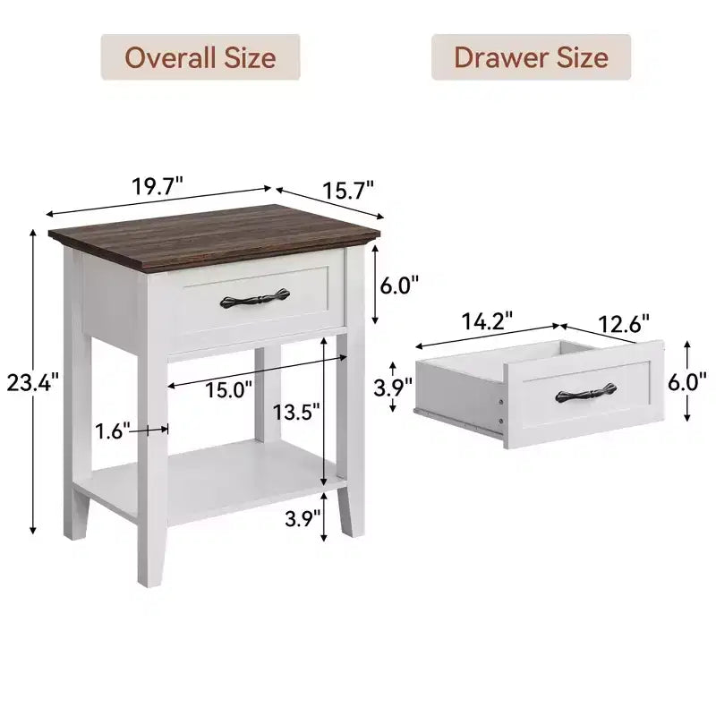 Tables de chevet lot de 2, Table d'appoint avec tiroir, Table latérale pour petits espaces, Étagères de rangement à 2 niveaux avec commode, Table de chevet