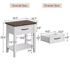 Tables de chevet lot de 2, Table d'appoint avec tiroir, Table latérale pour petits espaces, Étagères de rangement à 2 niveaux avec commode, Table de chevet