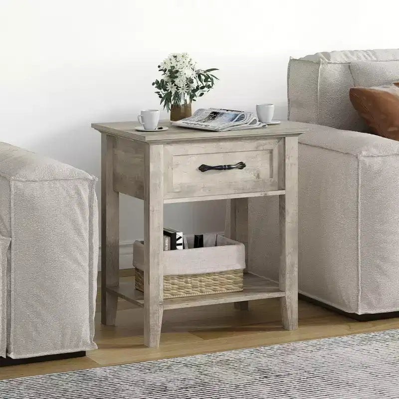 Nightstands Set of 2, End Table with Drawer, Side Table for Spaces, 2 Tiers Storage Shelves with Dresser, Bedside Table