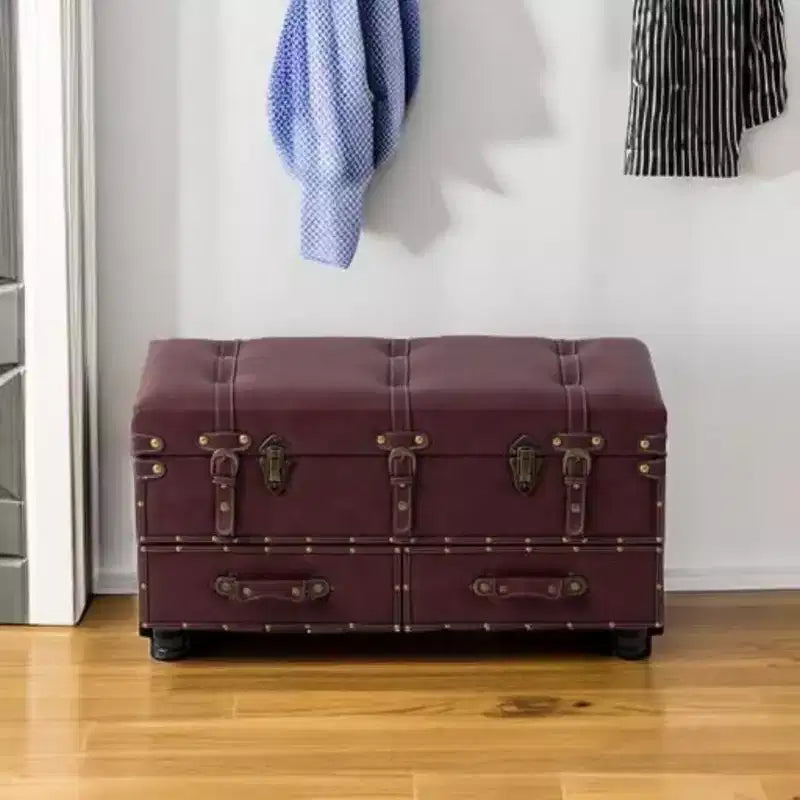 COZAYH Banc de Rangement Vintage, Ottoman en Bois Rembourré, Coffre Capitonnée pour Entrée, Chambre, Salon, Style Mid-Century, Magenta Foncé