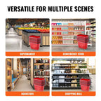 VEVOR Paniers de courses, 6 pièces, chariots de courses 39L avec poignées, paniers de courses roulants en plastique avec roues, grand ensemble de paniers de courses portables, rouge