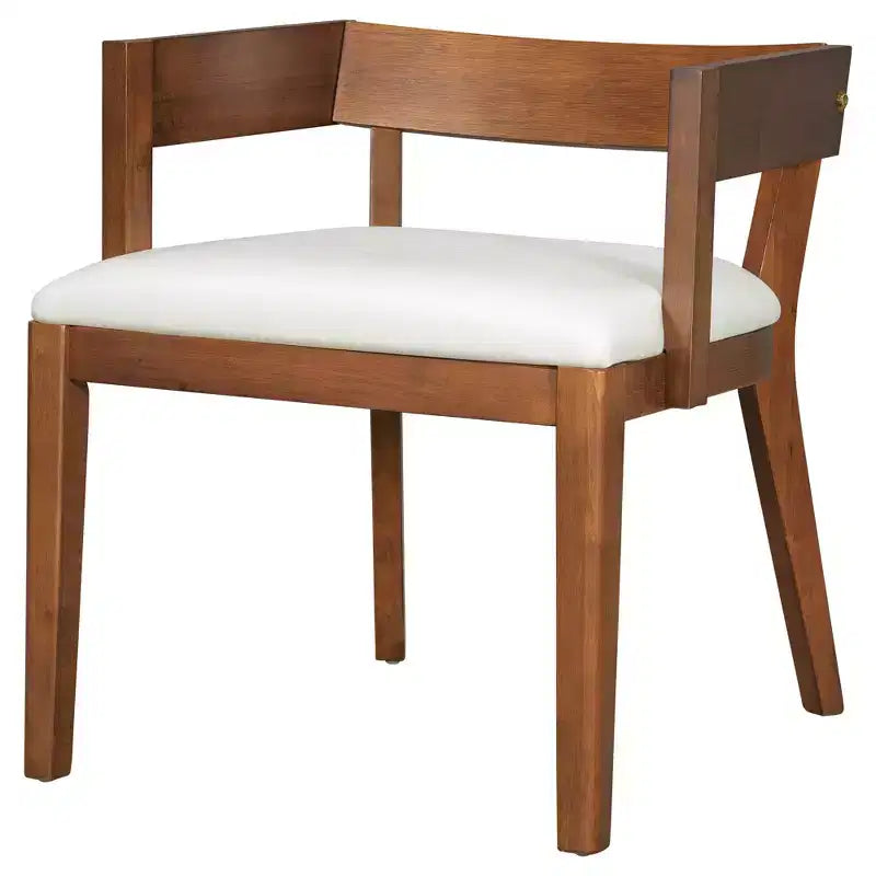 ModernLuxe Lot de 2 Chaises de Salle à Manger en Similicuir Rembourrées, Chaise d'Appoint avec Assise Capitonnée Blanc Brillant et Cadre en Bois, Chaise Fauteuil Chaise Sans Accoudoirs, Noir/Noyer