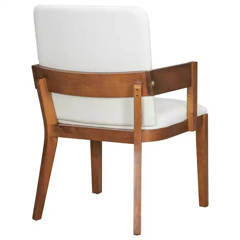 ModernLuxe Lot de 2 Chaises de Salle à Manger en Similicuir Rembourrées, Chaise d'Appoint avec Assise Capitonnée Blanc Brillant et Cadre en Bois, Chaise Fauteuil Chaise Sans Accoudoirs, Noir/Noyer