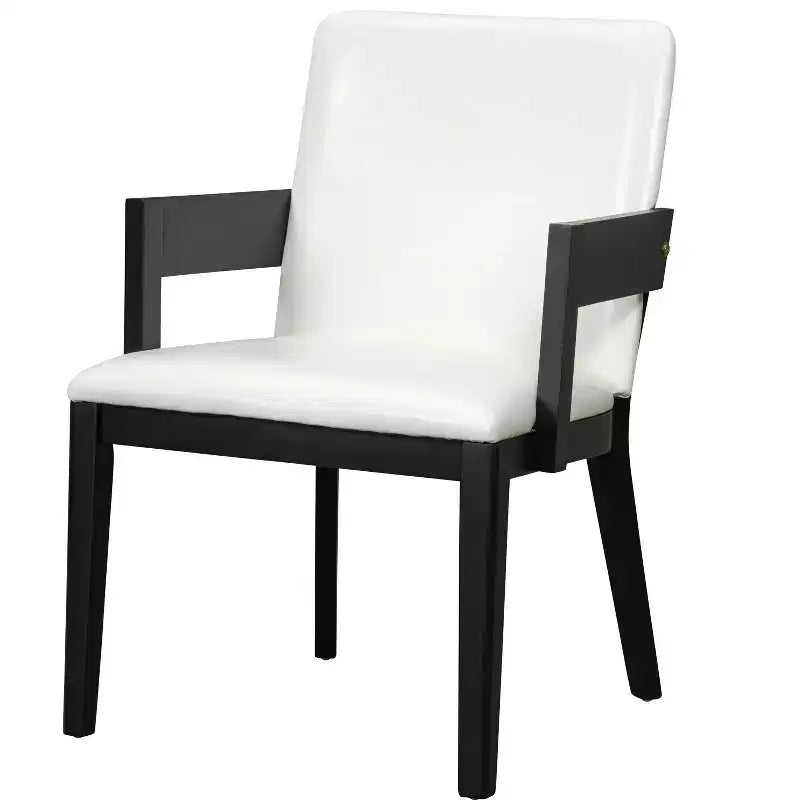 ModernLuxe Lot de 2 Chaises de Salle à Manger en Similicuir Rembourrées, Chaise d'Appoint avec Assise Capitonnée Blanc Brillant et Cadre en Bois, Chaise Fauteuil Chaise Sans Accoudoirs, Noir/Noyer