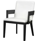 ModernLuxe Lot de 2 Chaises de Salle à Manger en Similicuir Rembourrées, Chaise d'Appoint avec Assise Capitonnée Blanc Brillant et Cadre en Bois, Chaise Fauteuil Chaise Sans Accoudoirs, Noir/Noyer