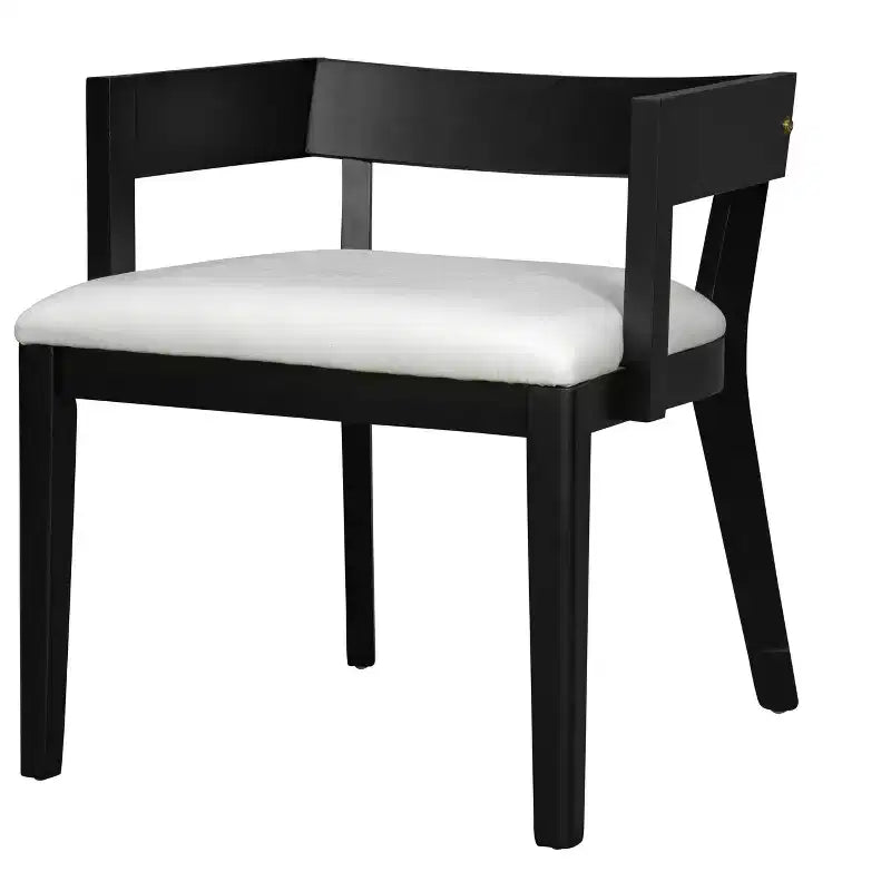 ModernLuxe Lot de 2 Chaises de Salle à Manger en Similicuir Rembourrées, Chaise d'Appoint avec Assise Capitonnée Blanc Brillant et Cadre en Bois, Chaise Fauteuil Chaise Sans Accoudoirs, Noir/Noyer