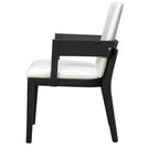 ModernLuxe Lot de 2 Chaises de Salle à Manger en Similicuir Rembourrées, Chaise d'Appoint avec Assise Capitonnée Blanc Brillant et Cadre en Bois, Chaise Fauteuil Chaise Sans Accoudoirs, Noir/Noyer