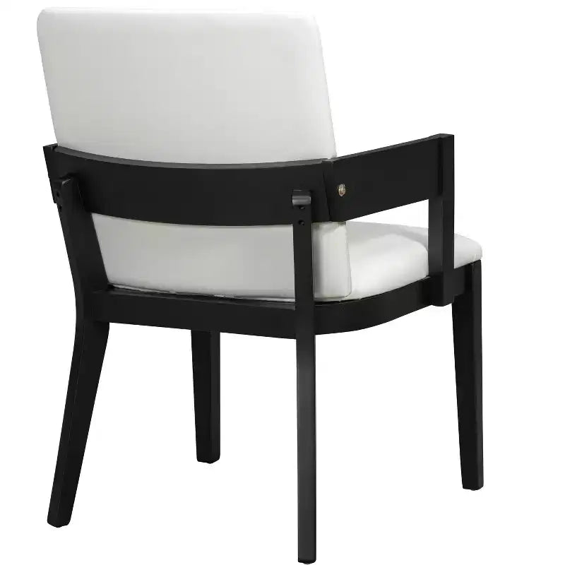 ModernLuxe Lot de 2 Chaises de Salle à Manger en Similicuir Rembourrées, Chaise d'Appoint avec Assise Capitonnée Blanc Brillant et Cadre en Bois, Chaise Fauteuil Chaise Sans Accoudoirs, Noir/Noyer