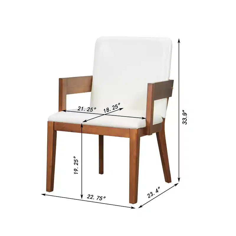 ModernLuxe Lot de 2 Chaises de Salle à Manger en Similicuir Rembourrées, Chaise d'Appoint avec Assise Capitonnée Blanc Brillant et Cadre en Bois, Chaise Fauteuil Chaise Sans Accoudoirs, Noir/Noyer