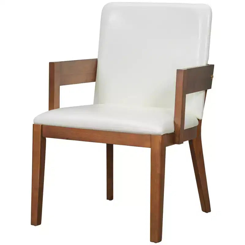 ModernLuxe Lot de 2 Chaises de Salle à Manger en Similicuir Rembourrées, Chaise d'Appoint avec Assise Capitonnée Blanc Brillant et Cadre en Bois, Chaise Fauteuil Chaise Sans Accoudoirs, Noir/Noyer