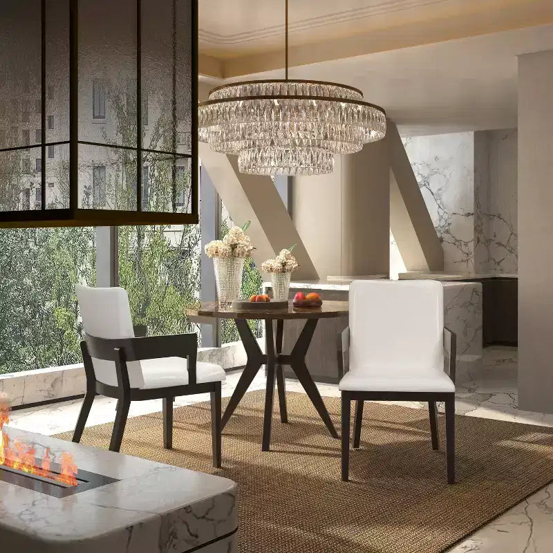 ModernLuxe Set of 2 Dining Chair PU Leather Upholstered Accent Chair with White Glossy Cushioned Seat&Wood Frame,Arm Chair Armless Chair, Black/Walnut