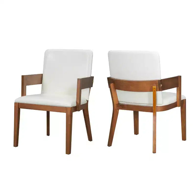 ModernLuxe Lot de 2 Chaises de Salle à Manger en Similicuir Rembourrées, Chaise d'Appoint avec Assise Capitonnée Blanc Brillant et Cadre en Bois, Chaise Fauteuil Chaise Sans Accoudoirs, Noir/Noyer