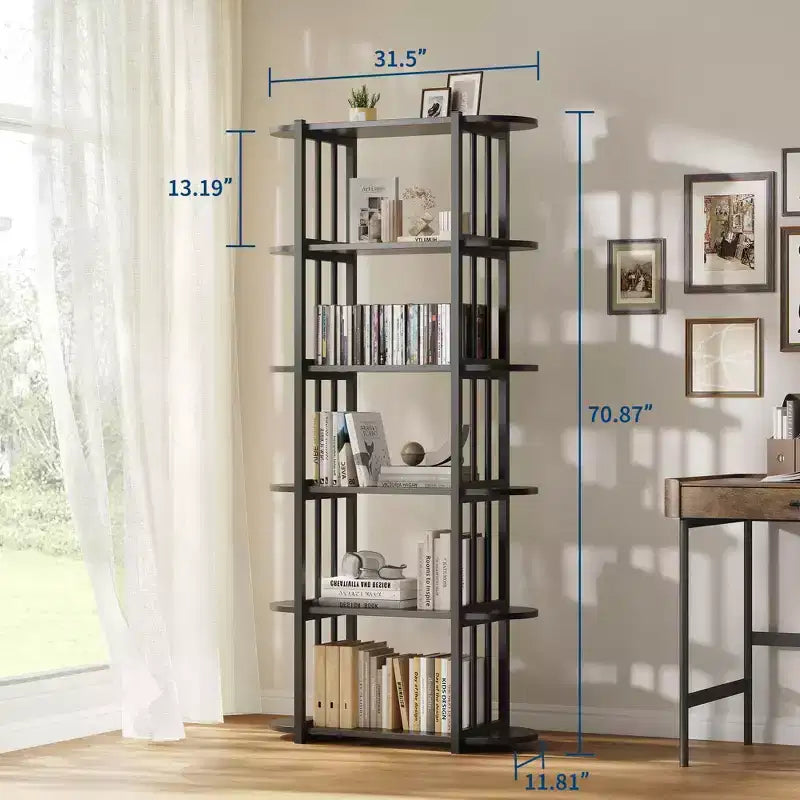 Bibliothèque à 6 niveaux, Organisateur de rangement de bibliothèque pour bureau à domicile, Unité d'étagères de rangement autoportante pour chambre à coucher, salon et bureau à domicile