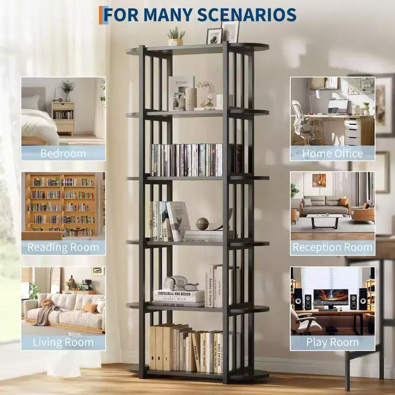Bibliothèque à 6 niveaux, Organisateur de rangement de bibliothèque pour bureau à domicile, Unité d'étagères de rangement autoportante pour chambre à coucher, salon et bureau à domicile