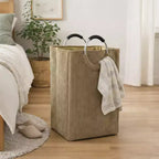 Panier à linge en velours côtelé 55L Sable Beige Evideco Articles pour la maison
